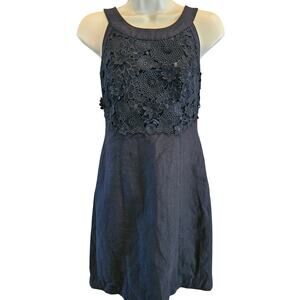 Postmark anthro 3D black floral knit top linen blend midi dress black sz 4 S EUC